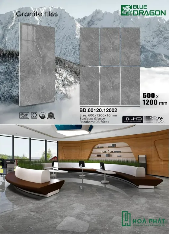 Gạch lát nền 60x120 xám vân chớp trắng BD 12002