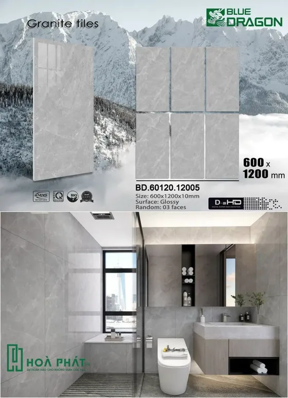 Gạch lát nền 60x120 vân đá xám nhạt BD 12005