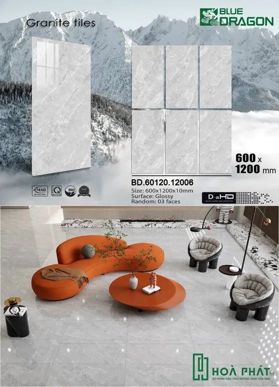 Gạch lát nền 60x120 vân xám nhạt BD 12006