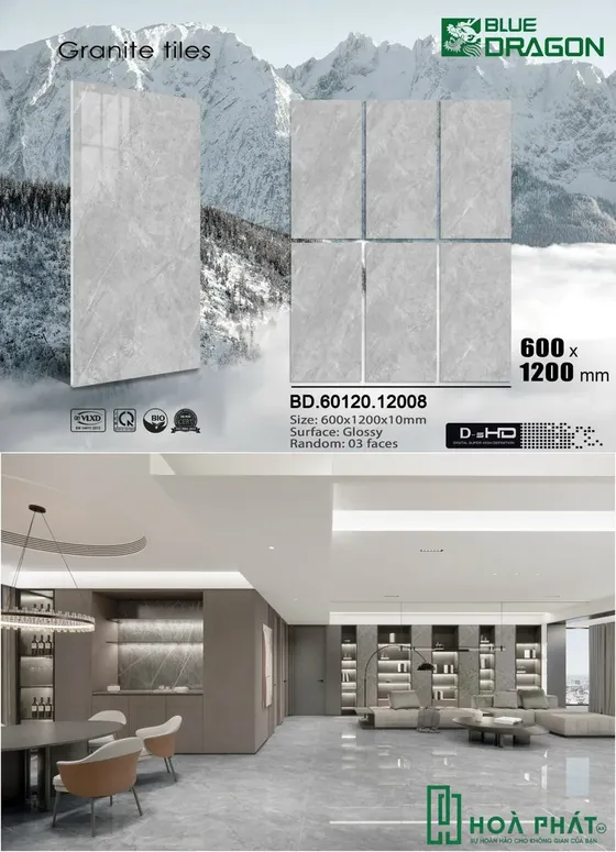 Gạch lát nền 60x120 vân đá xám BD 12008