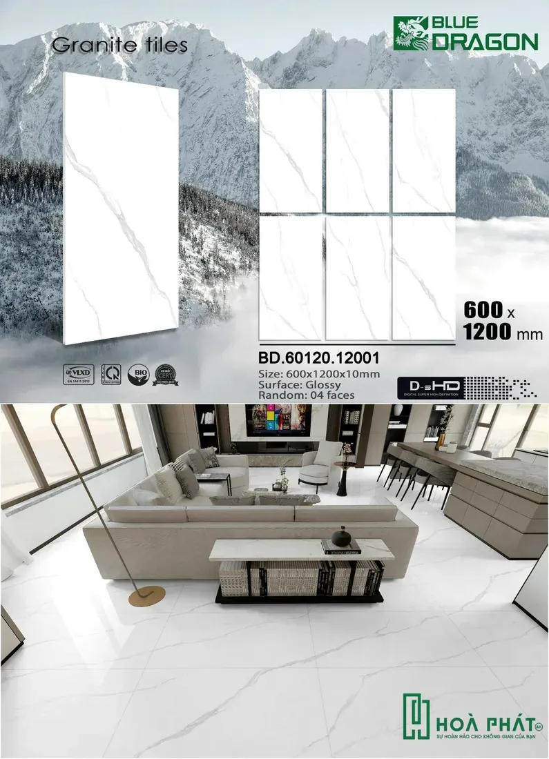Gạch lát nền 60x120 đá bóng trắng vân khói BD 12001