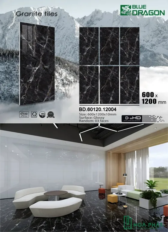 Gạch lát nền 60x120 vân đá đen đậm BD 12004