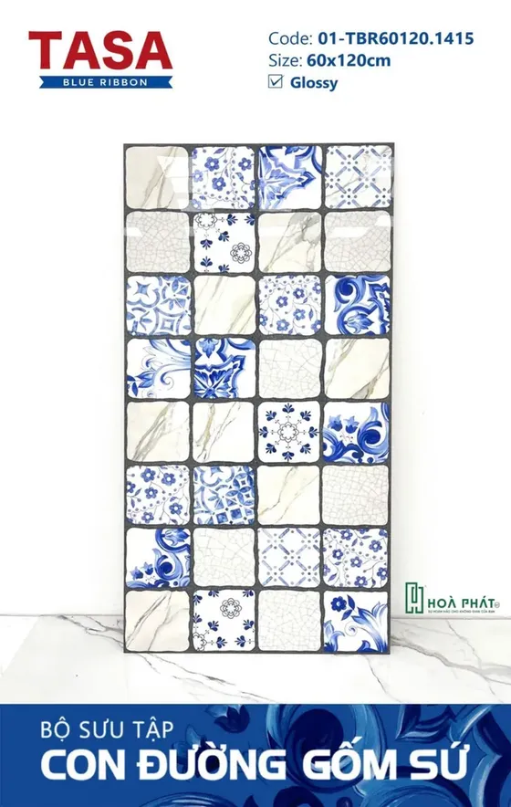 Gạch lát nền 60×120 1415 DECOR trắng khói điểm thanh hoa Glossy