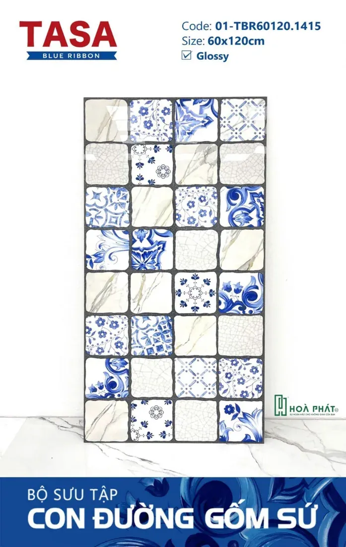 Gạch lát nền 60×120 1415 DECOR trắng khói điểm thanh hoa Glossy