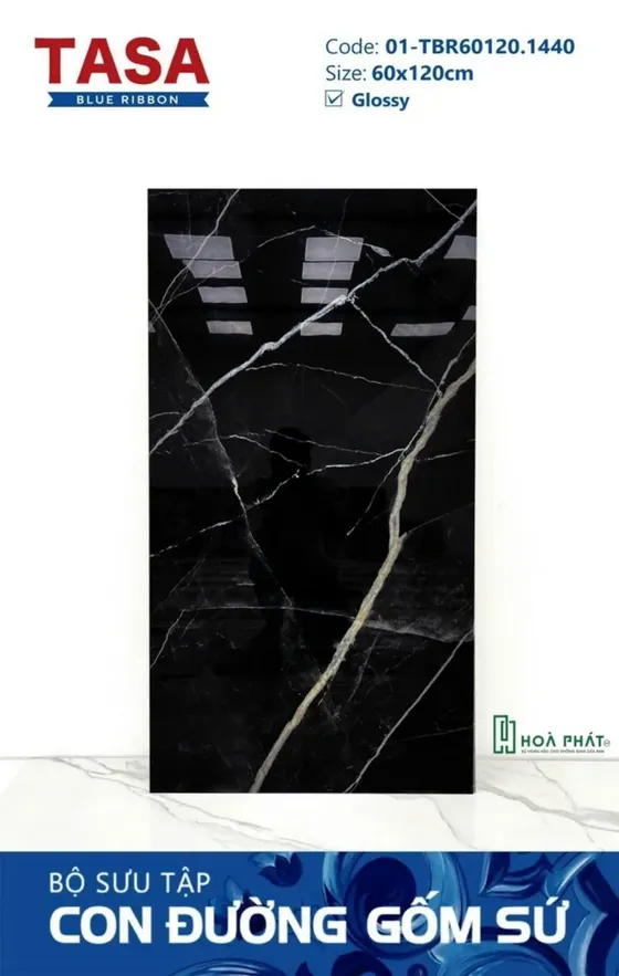 Gạch lát nền 60×120 1440 CALACATTA BLACK đen vân chớp trắng Glossy