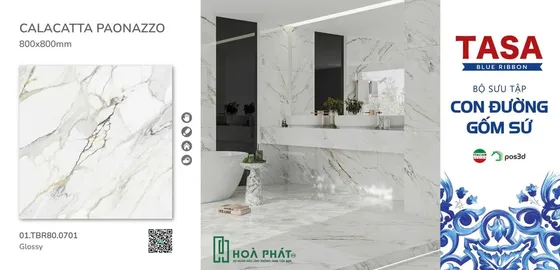 Gạch lát nền 80x80 0701 CALACATTA PAONAZZO vân cẩm thạch Glossy vi tinh