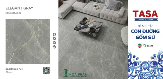 Gạch lát nền 80x80 0704 SILVER GREY vân đá xám Glossy vi tinh