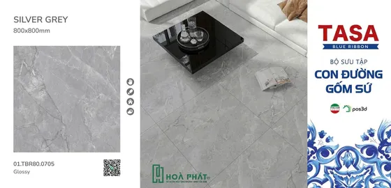 Gạch lát nền 80x80 0705 SILVER GREY vân đá xám Glossy vi tinh