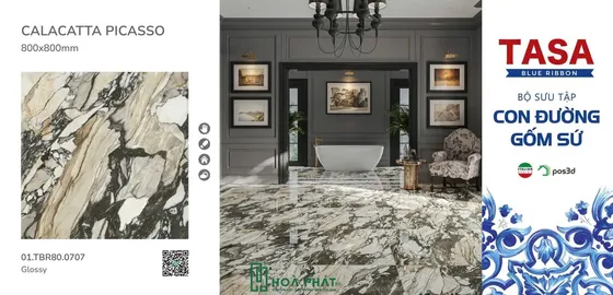 Gạch lát nền 80x80 0707 CALACATTA PICASSO vân đá cẩm thạch Glossy vi tinh