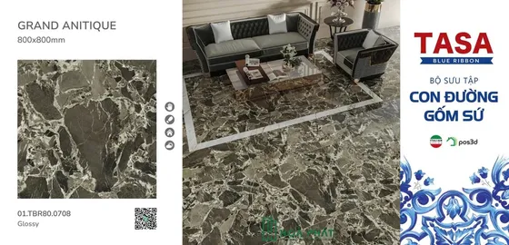 Gạch lát nền 80x80 0708 GRAND ANITIQUE vân đá nâu đậm Glossy vi tinh