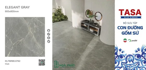 Gạch lát nền 80x80 0762 ELEGANT GRAY vân đá xám đậm Matt Silk