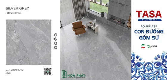 Gạch lát nền 80x80 0763 SILVER GREY vân đá xám Matt Silk