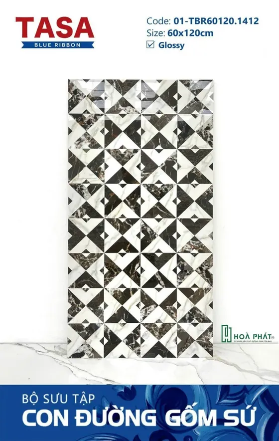 Gạch lát nền 60×120 1412 DECOR điểm thoi trắng nâu Glossy