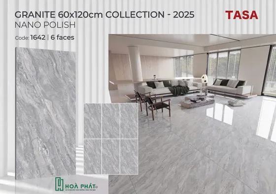 Gạch lát nền 60×120 1642 vân đá xám bóng