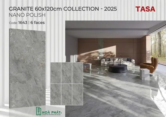 Gạch lát nền 60×120 1643 vân đá xám bóng