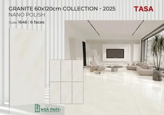 Gạch lát nền 60×120 1646 vân đá vàng nhạt bóng