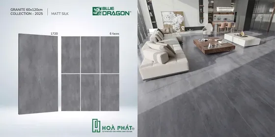 Gạch lát nền 60×120 1720 vân xám xi măng đậm đá mờ matt silk