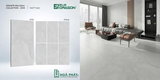 Gạch lát nền 60×120 1722 vân đá xám nhạt đá mờ matt silk