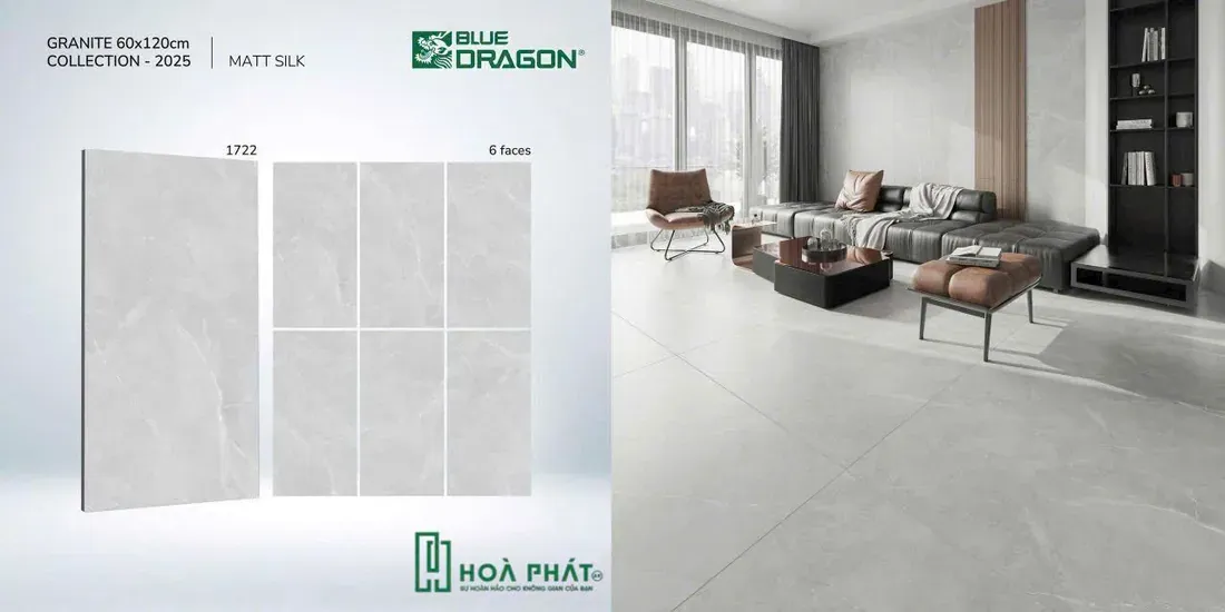 Gạch lát nền 60×120 1722 vân đá xám nhạt đá mờ matt silk