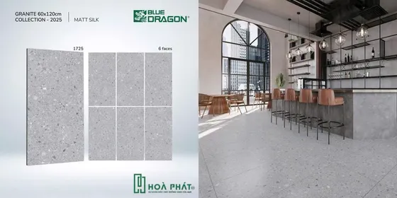 Gạch lát nền 60×120 1725 vân terrazzo xám nhạt đá mờ matt silk