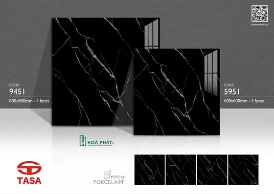Gạch lát nền 60×60 5951 đen vân chớp vàng đá bóng