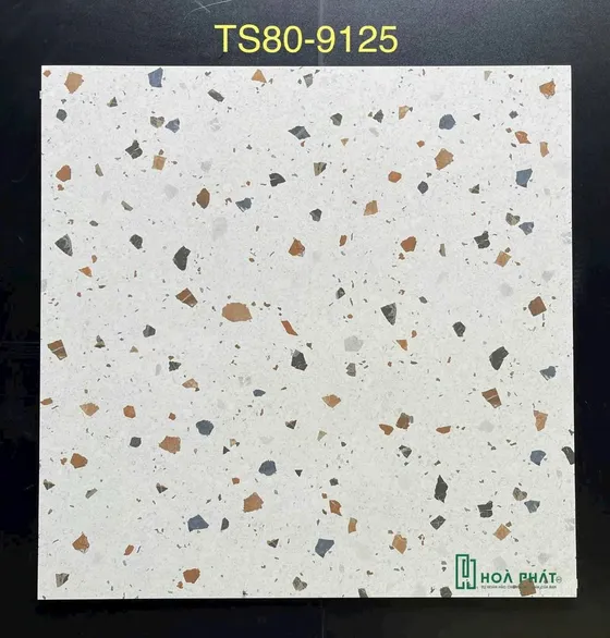 Gạch lát nền 80×80 9125 trắng vân terrazzo đá bóng