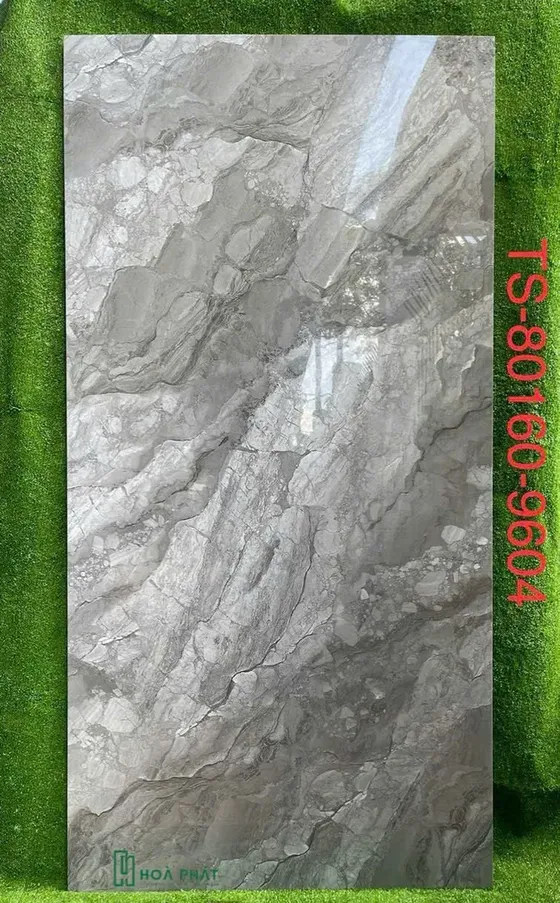 Gạch lát nền 80×160 9604 vân đá xám đậm siêu bóng