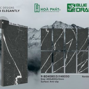 Gạch lát nền 40x80 đá nhám dày 12mm BD 1148050 đen chớp trắng