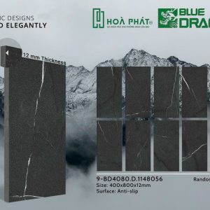 Gạch lát nền 40x80 đá nhám dày 12mm BD 1148056 xám đậm vân trắng