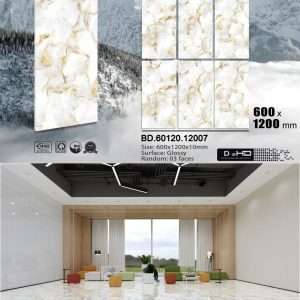 Gạch lát nền 60x120 đá bóng trắng vân xám vàng BD 12007