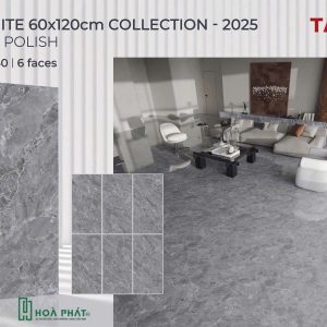Gạch lát nền 60×120 1640 vân đá xám đậm bóng