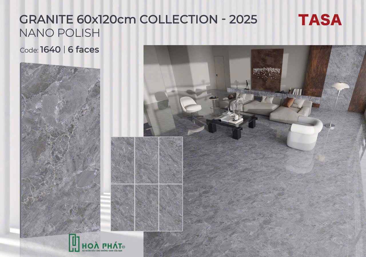 Gạch lát nền 60×120 1640 vân đá xám đậm bóng