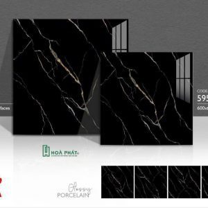 Gạch lát nền 60×60 5951 đen vân chớp vàng đá bóng