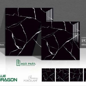 Gạch lát nền 60×60 5971 đen vân tia chớp trắng đá bóng